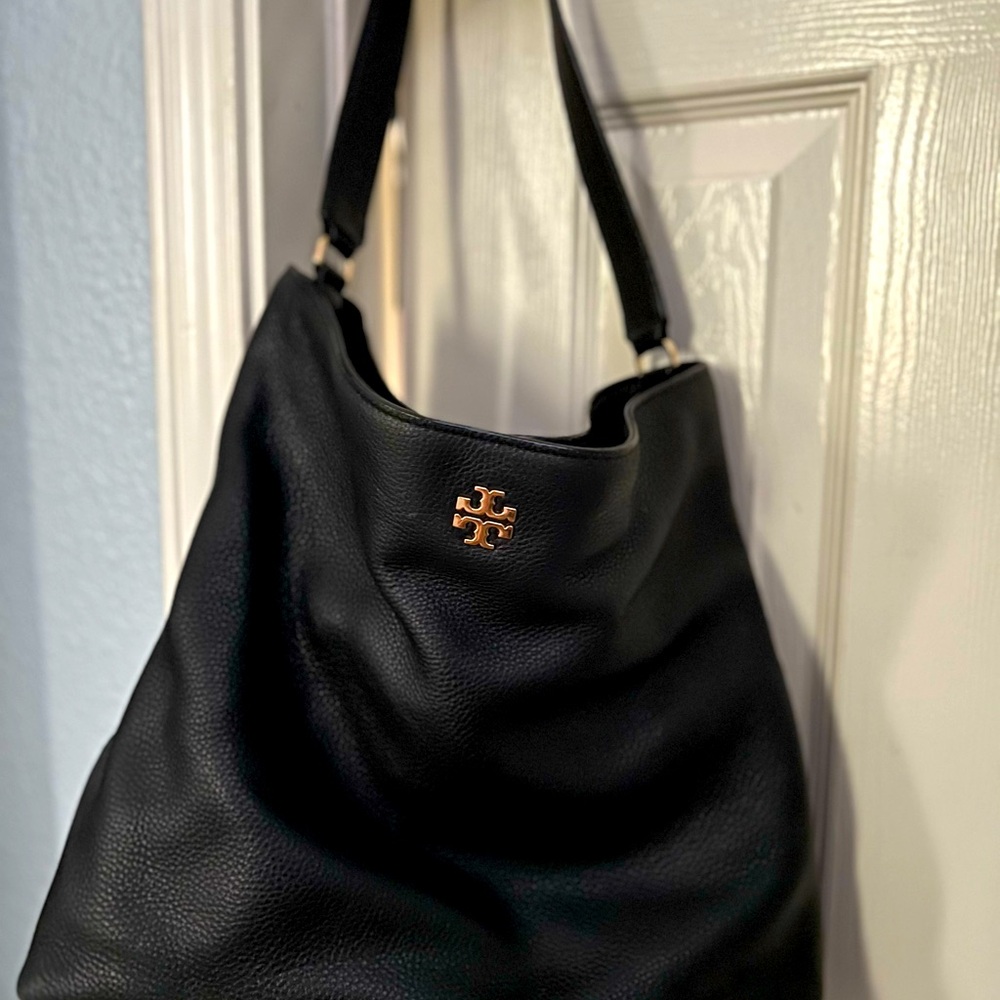Tory Burch leather black bucket tote